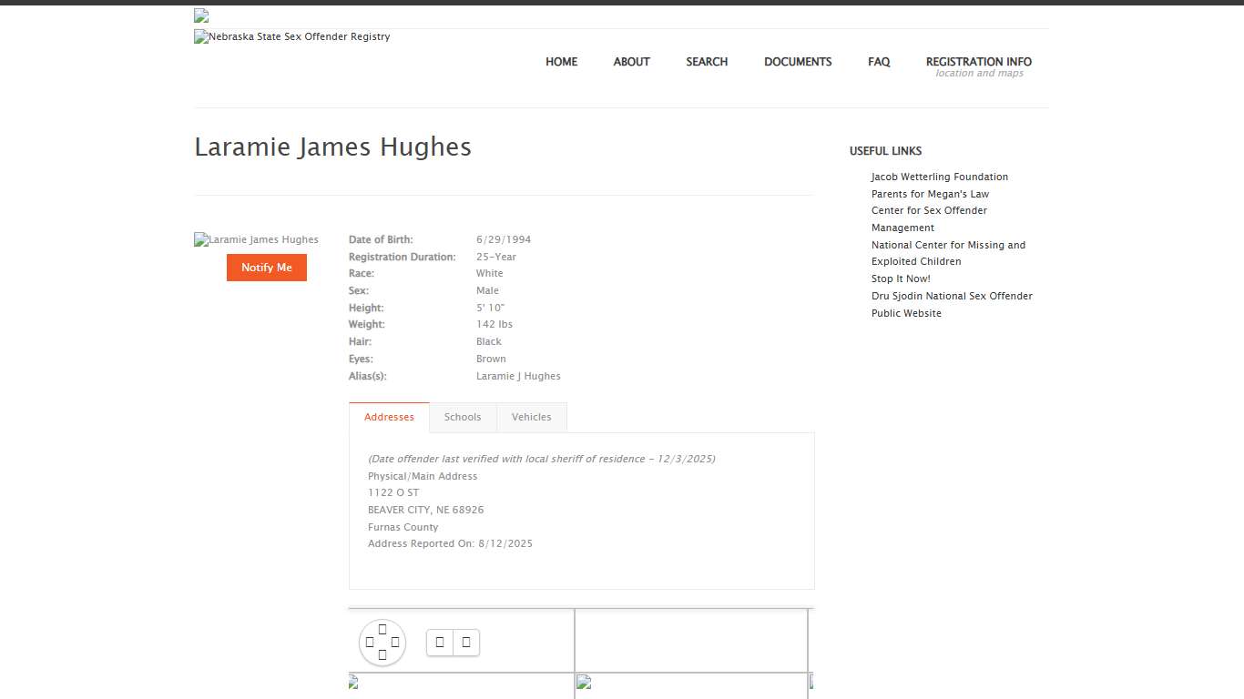 Nebraska Sex Offender Registry: Laramie James Hughes